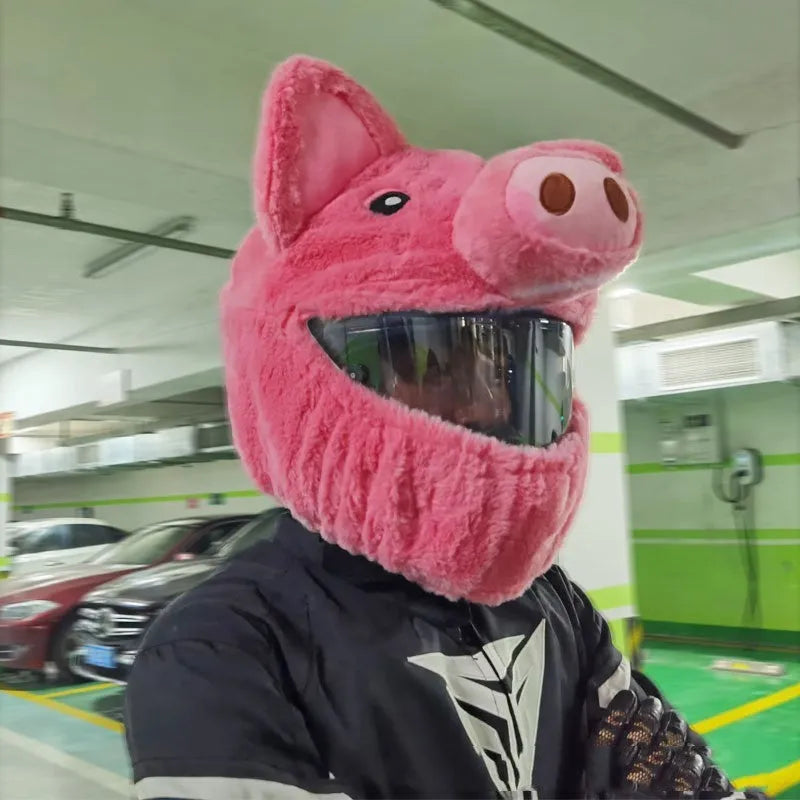 Pinkpig coloured plush helmet protective hood for motorcycle helmets with pv velvet cloth material