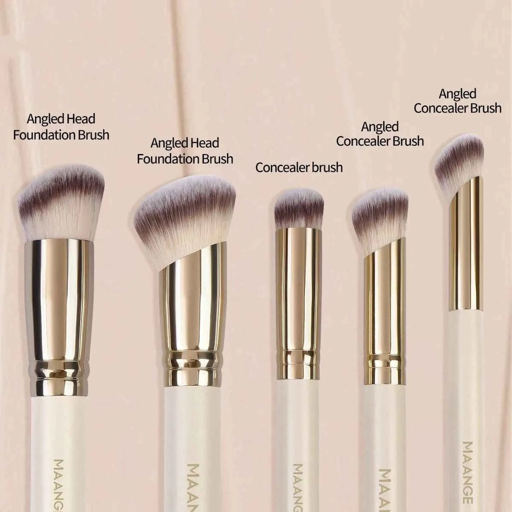 Five angled apricot makeup brushes for blush and contour application