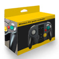 Black wireless gamepad for Nintendo Switch and PC with NFC, gyroscope, and rumble features.