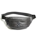 Korean men's trendy fashion shoulder bag in PU leather, available in black colour, with adjustable strap for crossbody wear.
