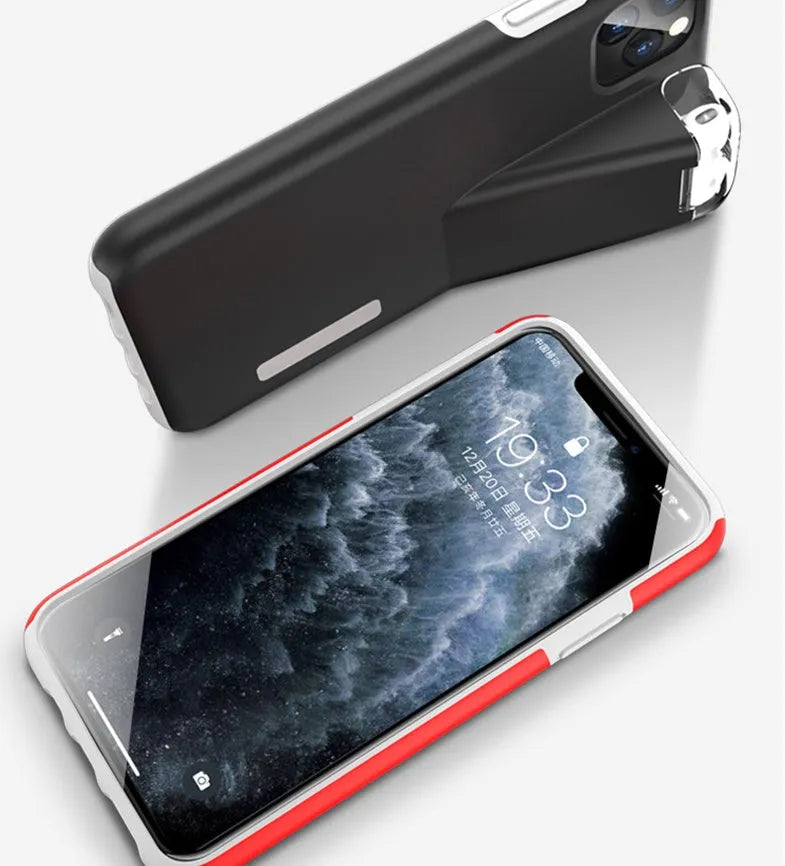 2-in-1 black edge case cover holding iPhone and AirPods charging case in matte acrylic and silicone