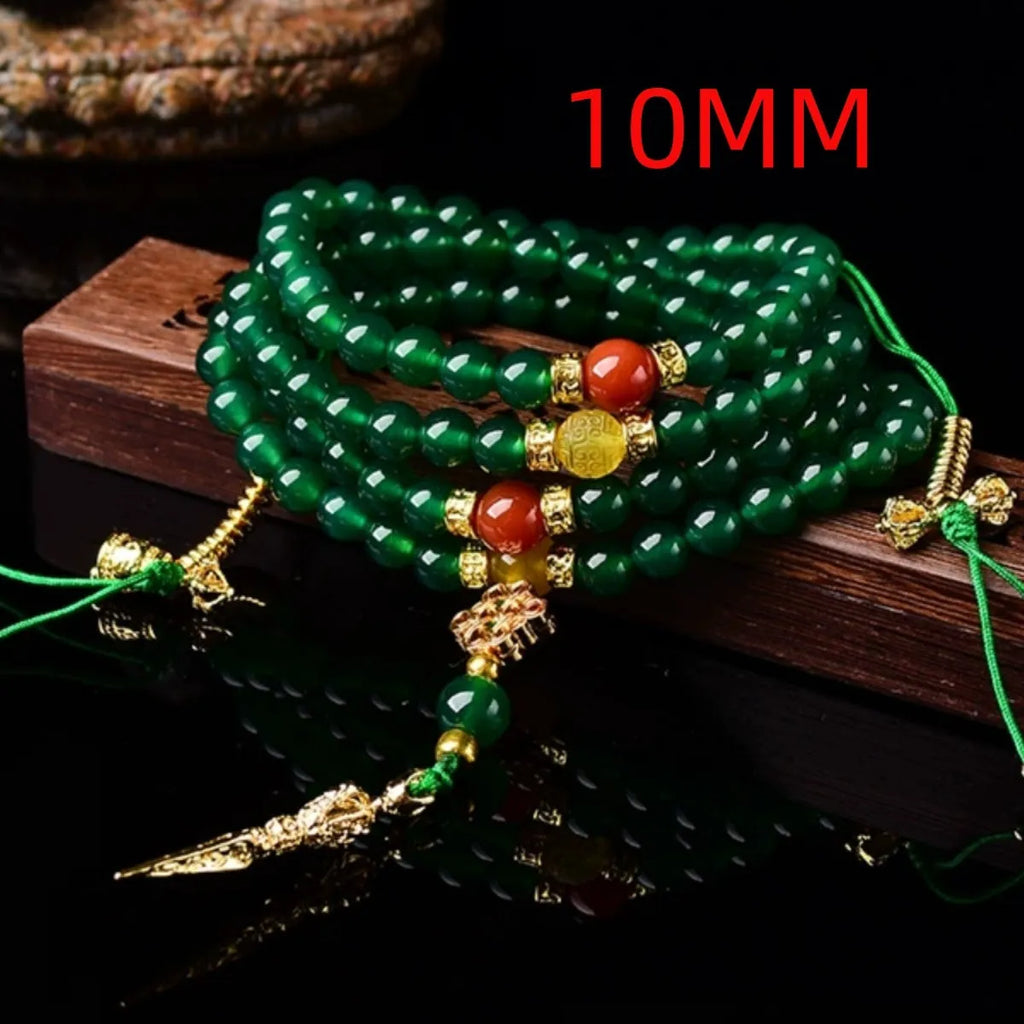 Brazil natural green agate multi-circle bracelet showing beads in three size options.