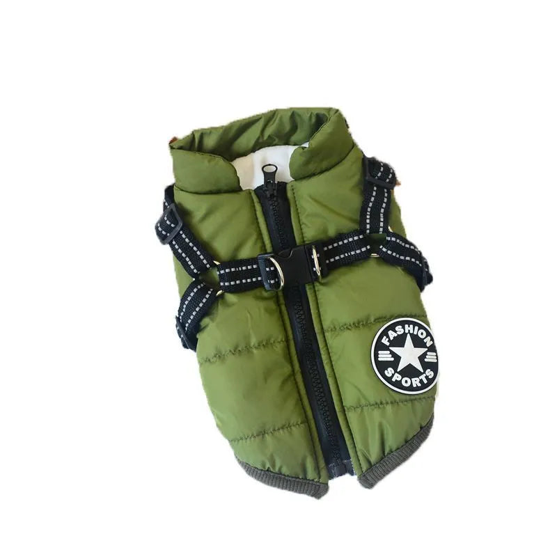 Waterproof dog hooded coat for small dogs in winter, with reflective trim and zipper, on a Chihuahua