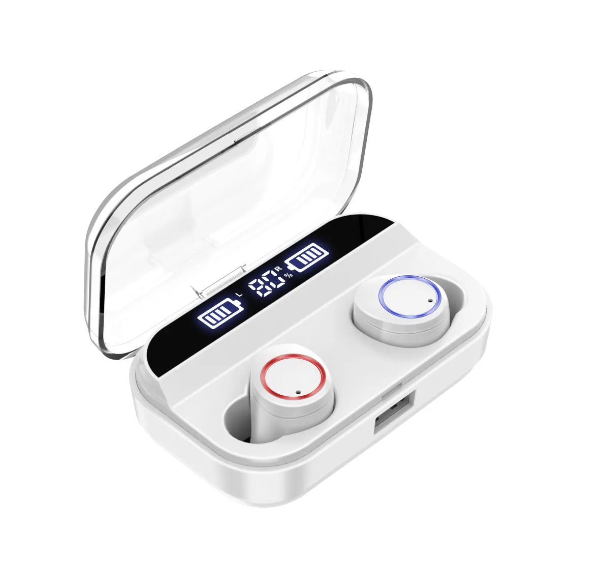 Black X11 Bluetooth wireless earbuds with a matching charging case and assorted silicone ear tips.