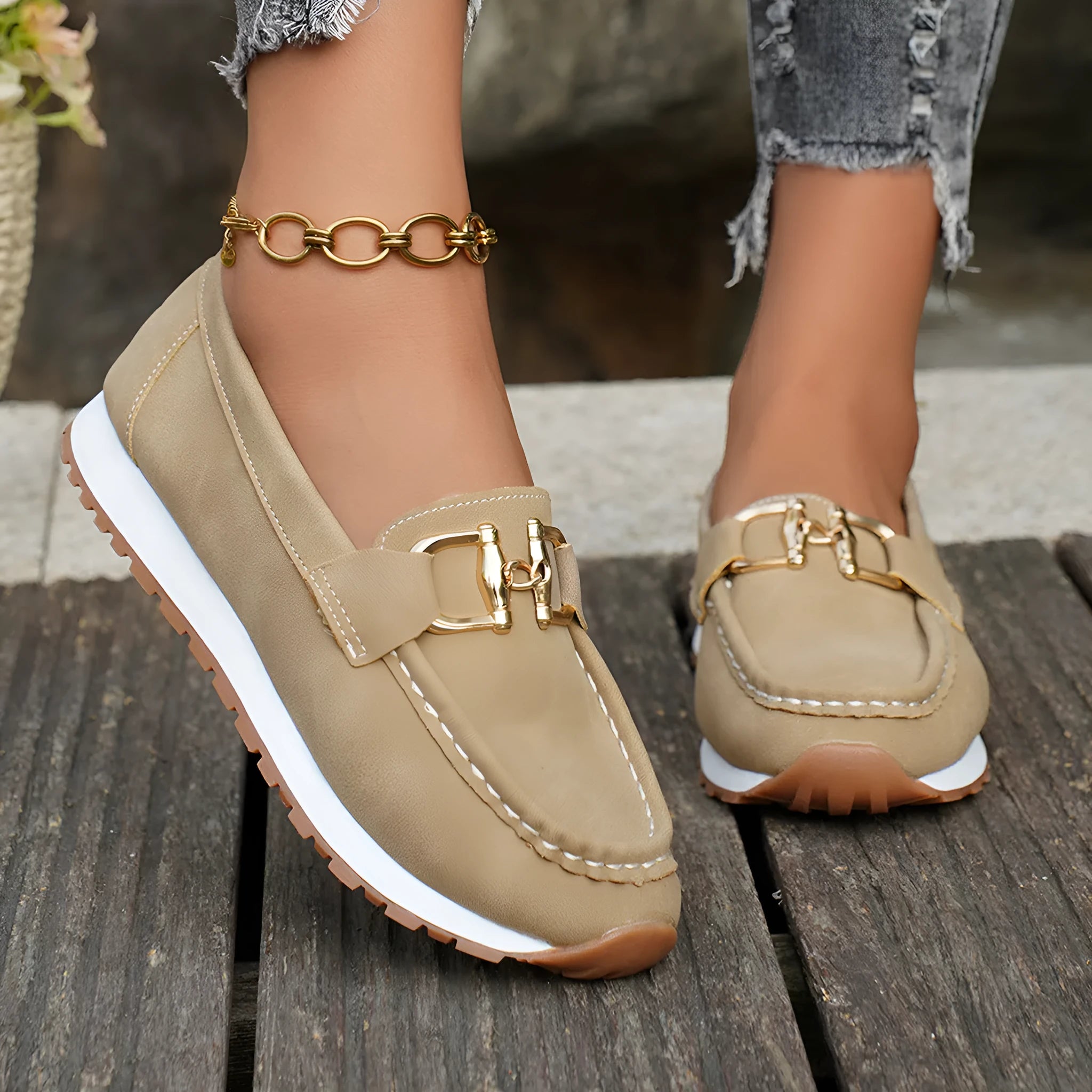 Women's casual sports shoes suede low top pump solid colour khaki flat heel round toe leather stitching
