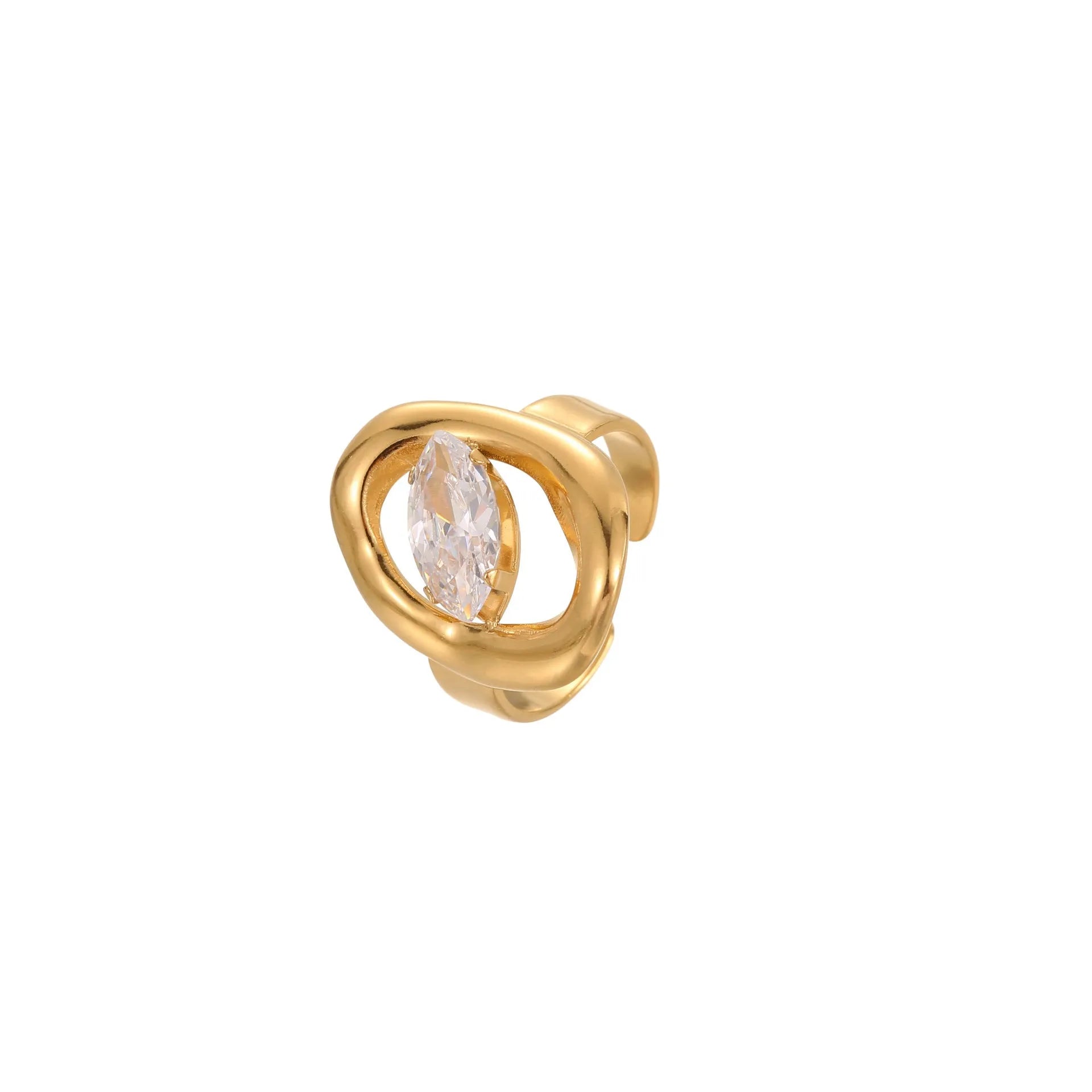 Women's adjustable geometric zircon ring in stainless steel with open mouth design