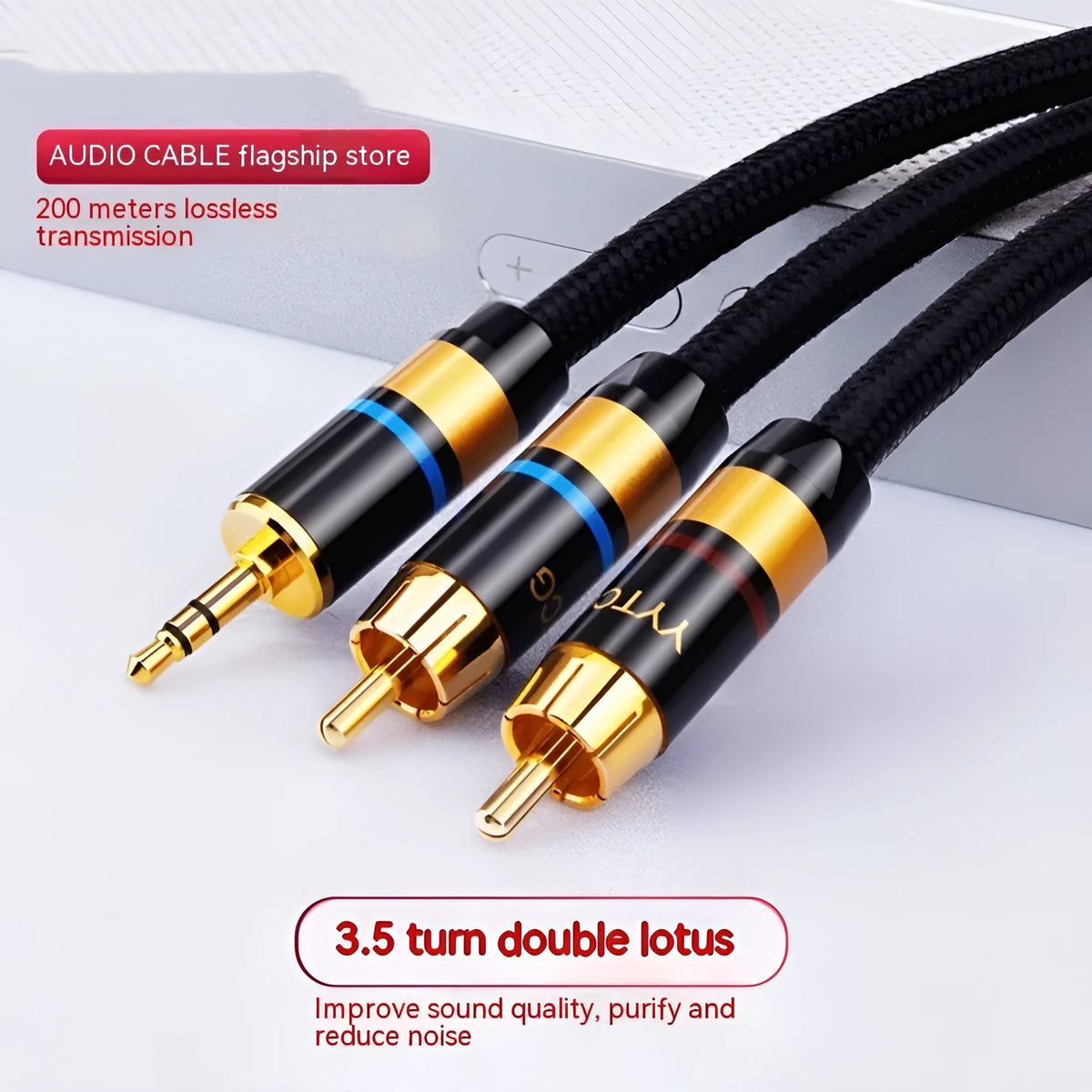 3.5mm to 2RCA computer audio cable with PVC cotton net sheath in multiple lengths
