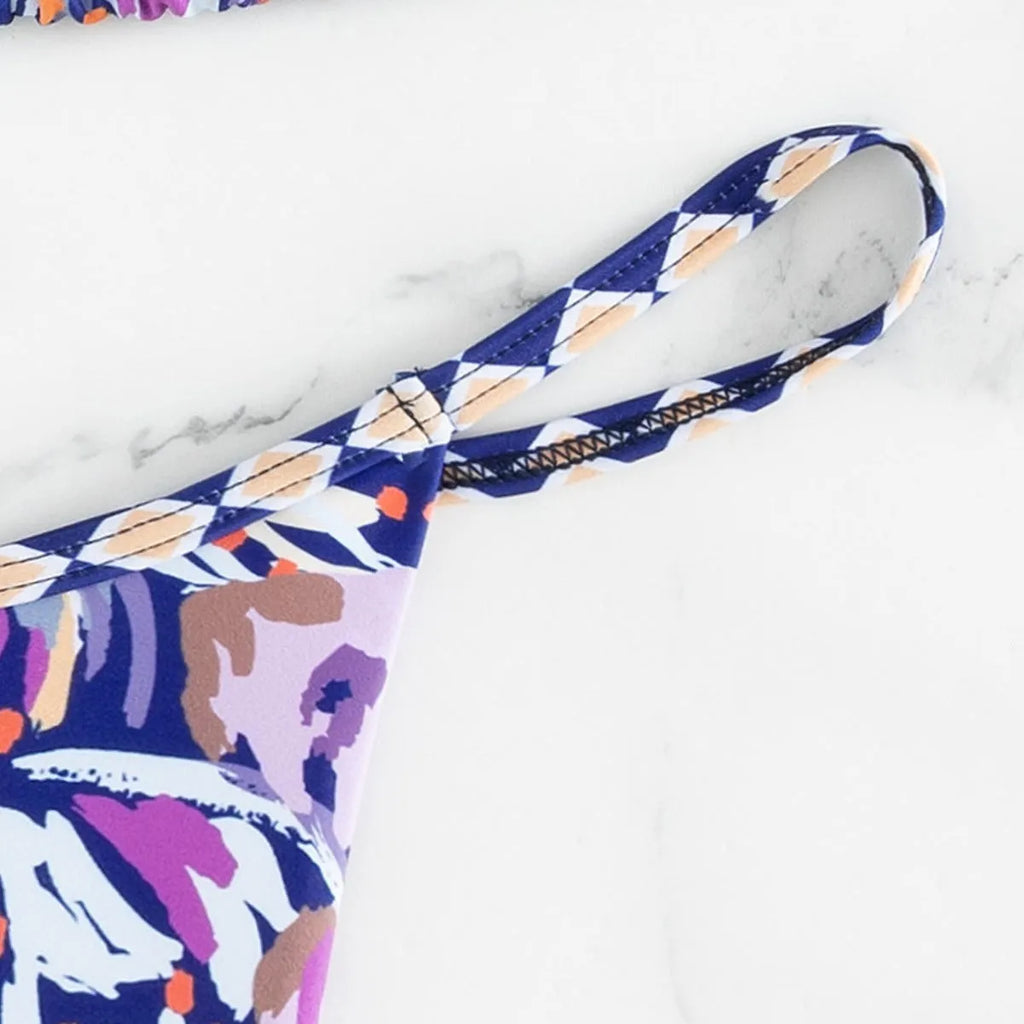 Women's floral print triangle bag swimsuit with briefs lining in polyester fabric