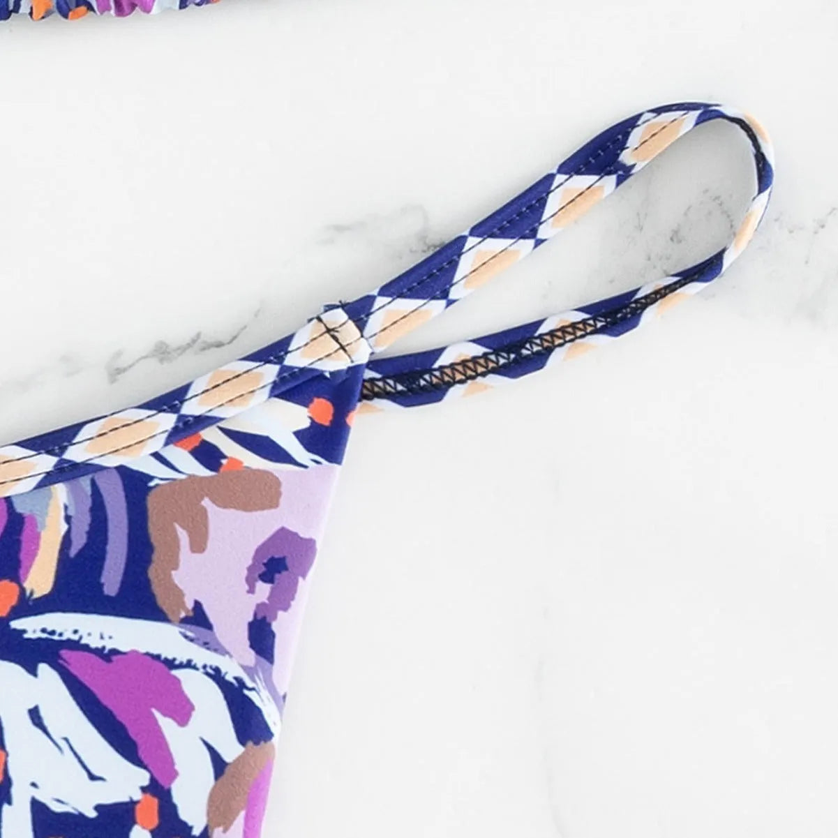 Women's floral print triangle bag swimsuit with briefs lining in polyester fabric