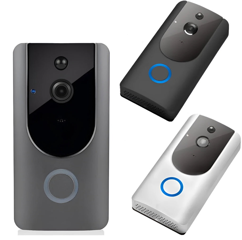 Smart WiFi video doorbell camera with chime, 720P, 166° wide-angle lens, grey or silver