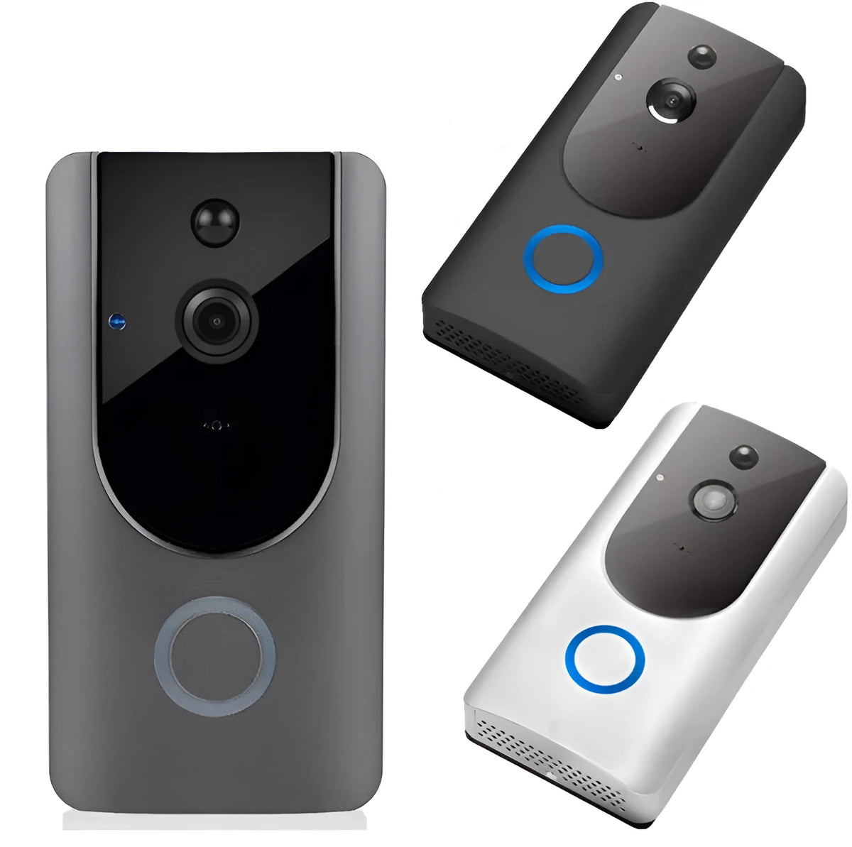 Smart WiFi video doorbell camera with chime, 720P, 166° wide-angle lens, grey or silver