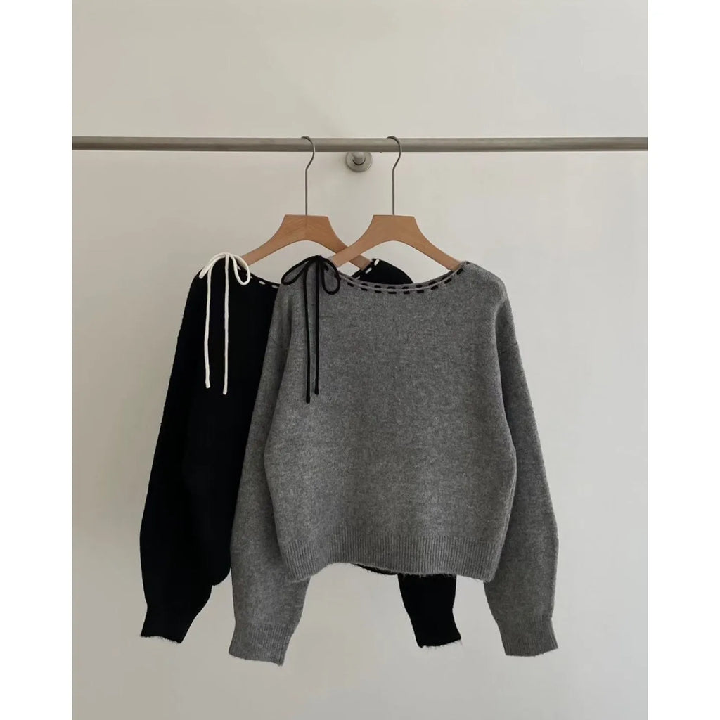 Women's loose-fitting grey knitwear pullover made from regenerated cellulose fibre
