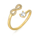 Personalised open geometric zircon letter ring in gold, rose gold, or silver tone metal.