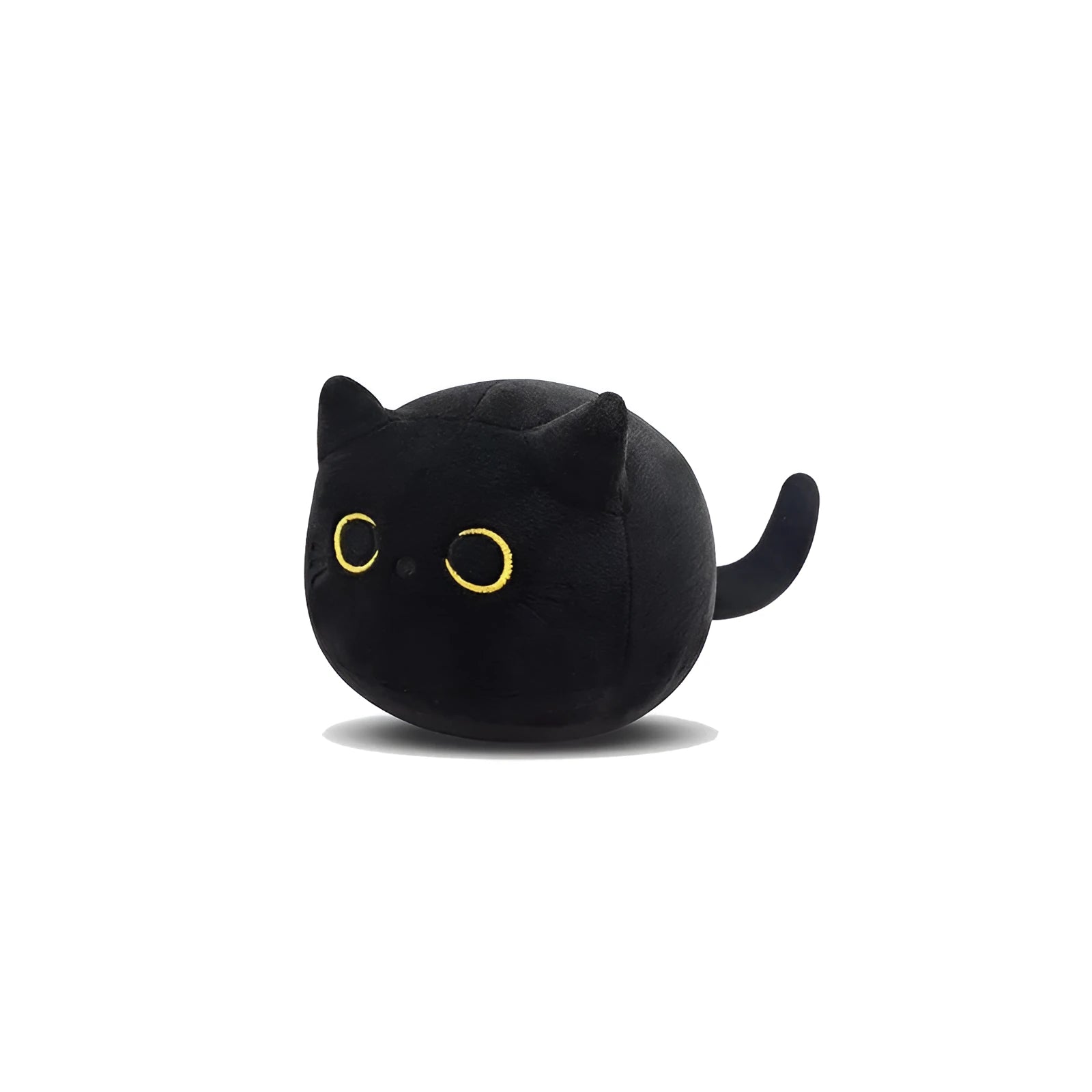 Black cat plush stuffed animal toy measuring 4 inches across