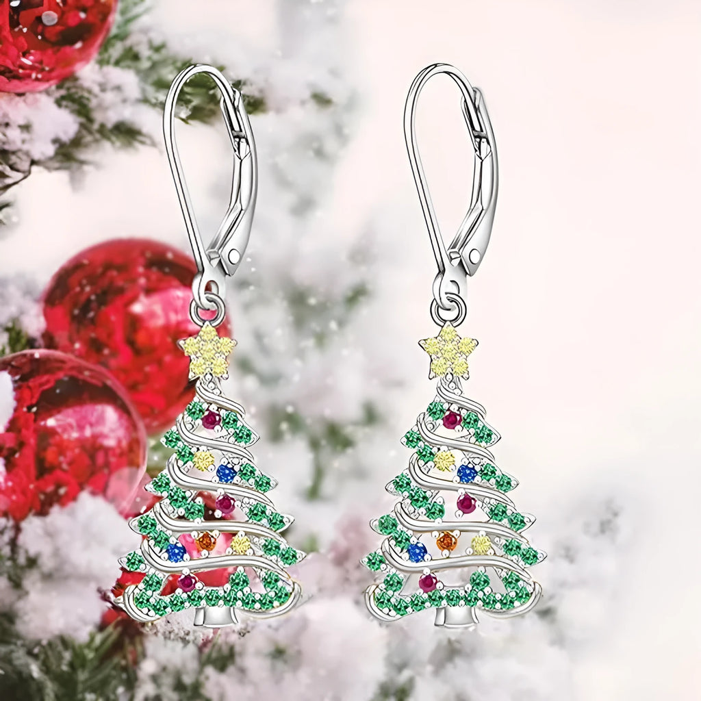 Christmas tree pendant earrings in white gold colour finish E4318 for women