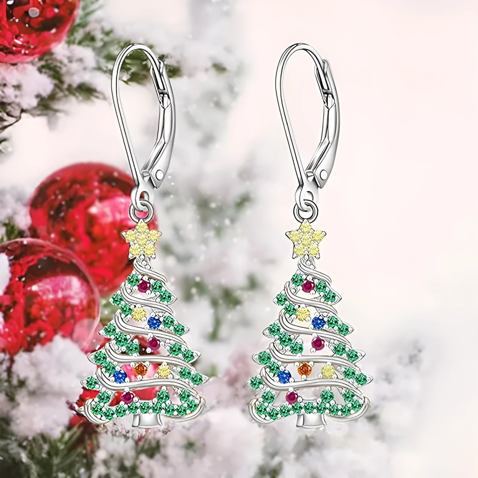Christmas tree pendant earrings in white gold colour finish E4318 for women