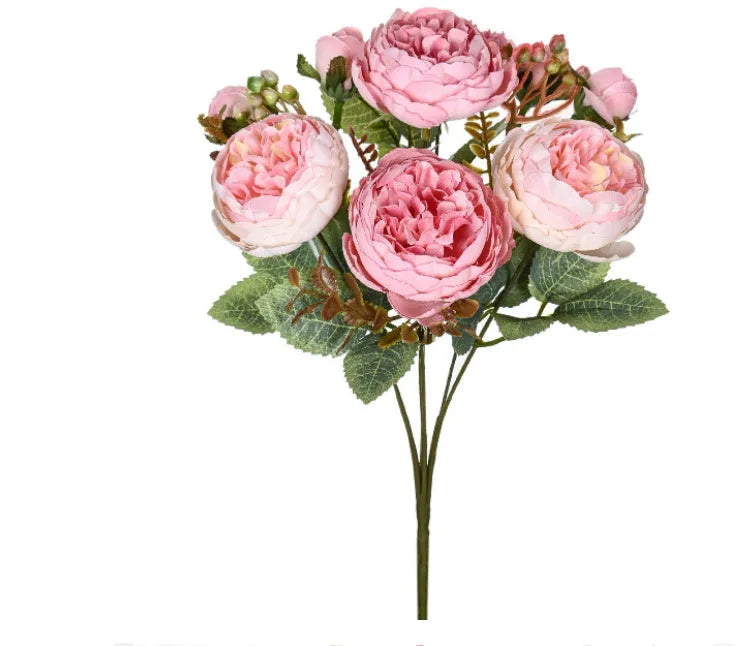 Silk artificial peony bouquet in champagne colour for wedding or home decoration.