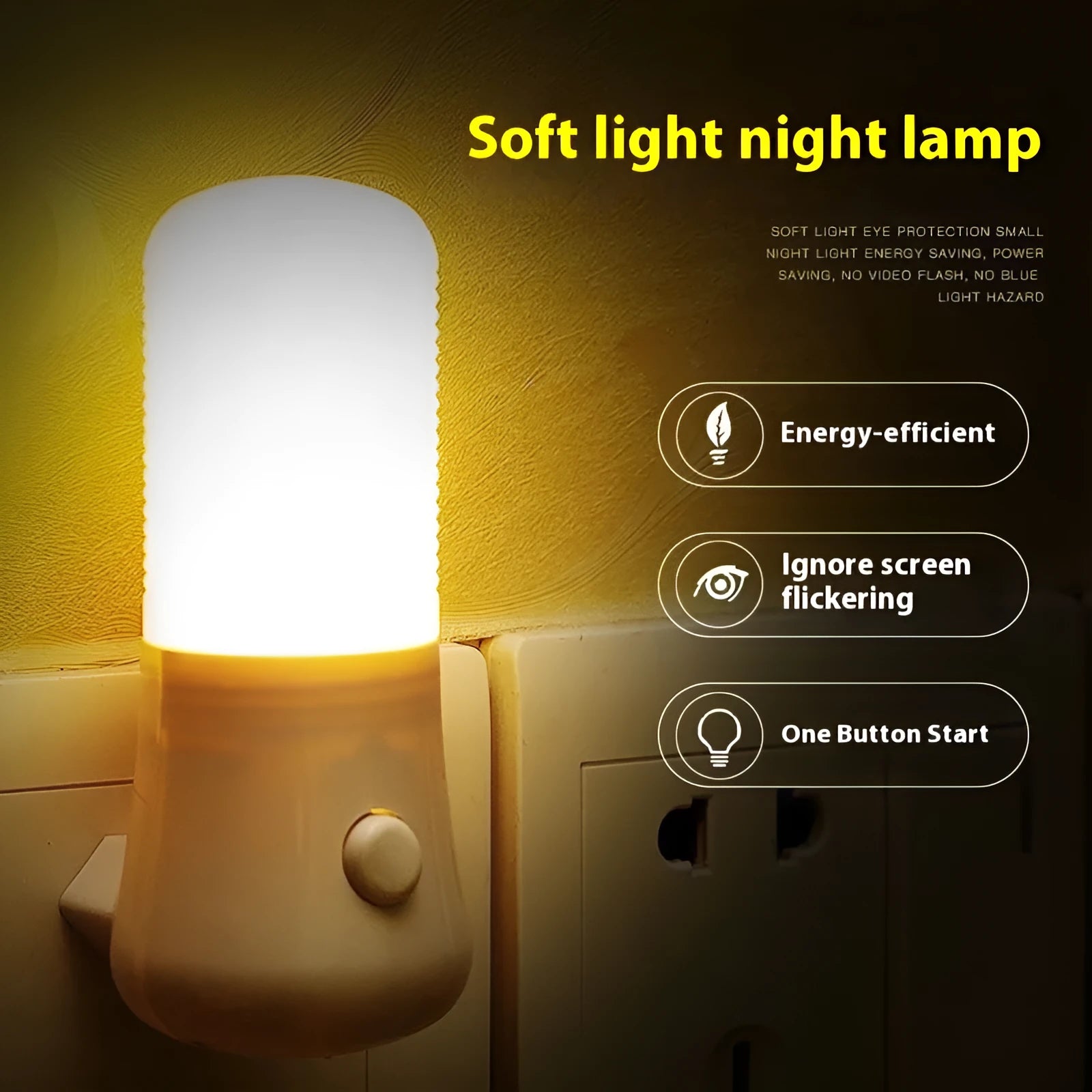 Minimalist cube-shaped plug-in night light with US plug and dual colour temperature settings