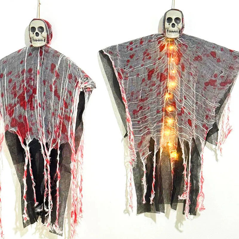 Blood-dyed luminous skull hanging ghost Halloween decoration for outdoor displays