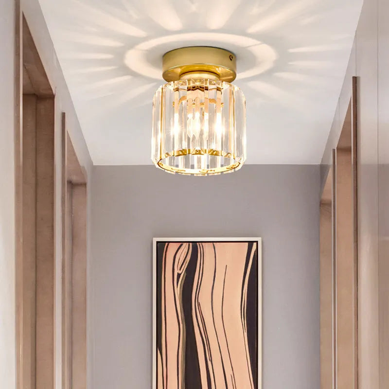 Nordic crystal hallway ceiling lamp in round black finish with crystal detailing