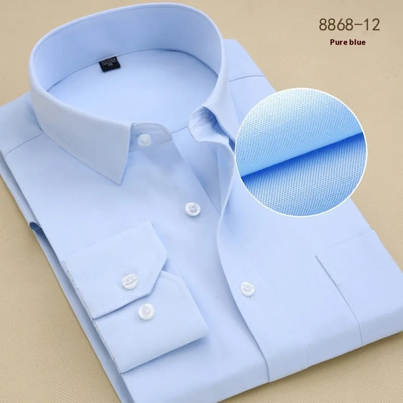 Men's black cotton business shirt with slim fit, long sleeves and cardigan collar