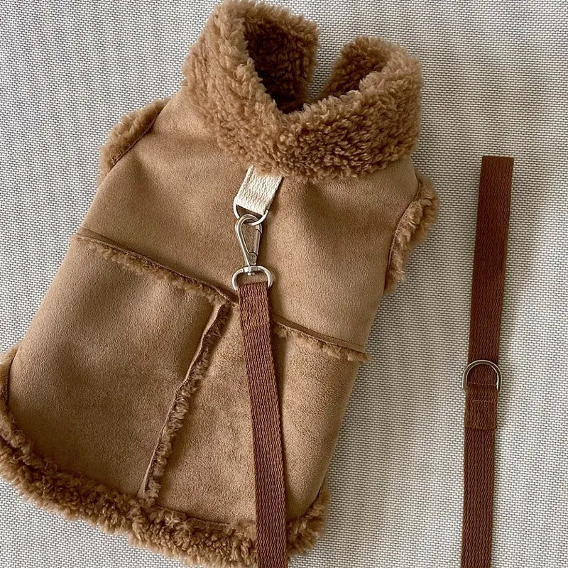 Pet autumn winter traction warm vest in brown available in XS to XL sizes for small dogs