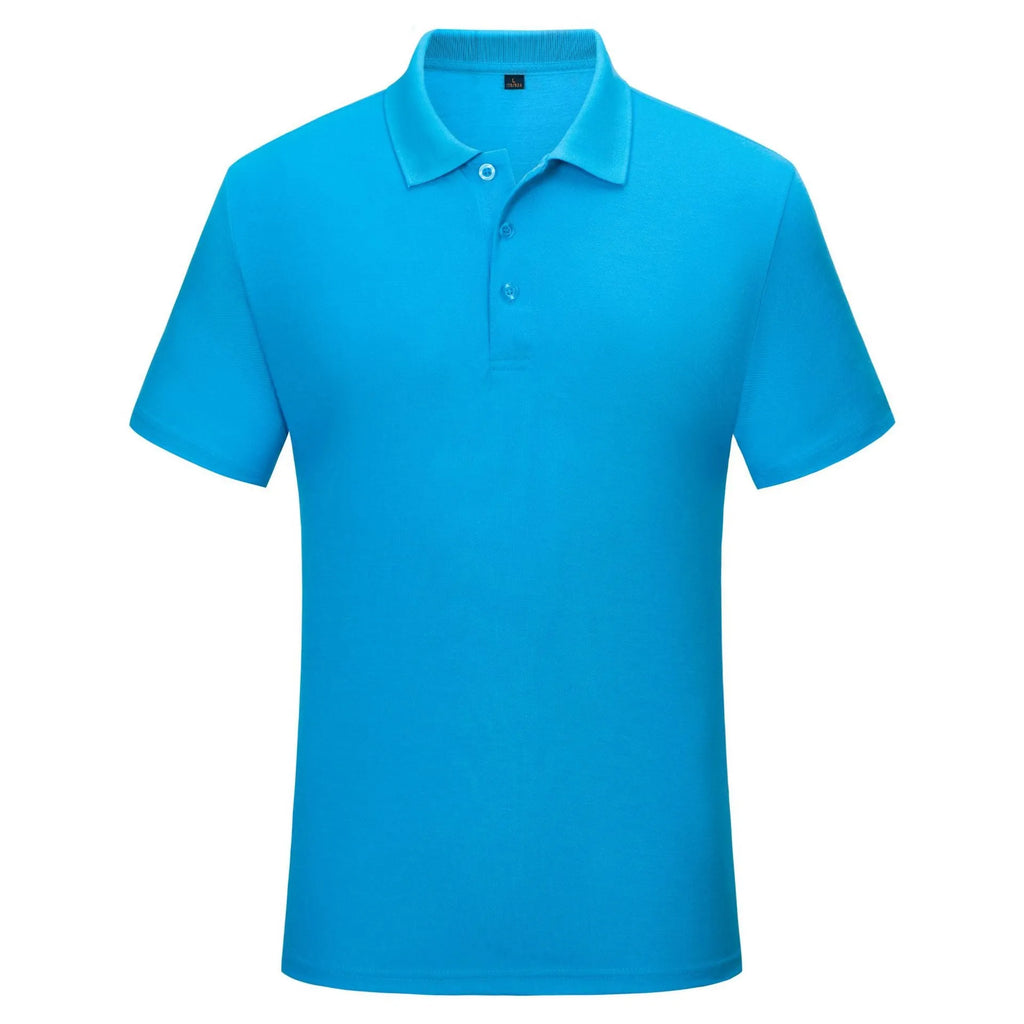 Solid colour cotton short sleeve polo shirt work uniform in multiple colours on a hanger