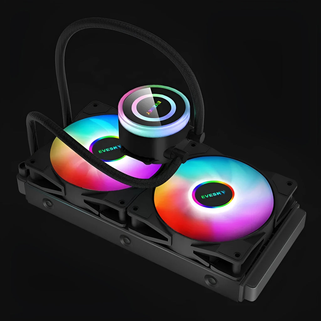 Aluminium CPU radiator with fan, showing multi-angle mount and optional RGB lighting on 120MM model.