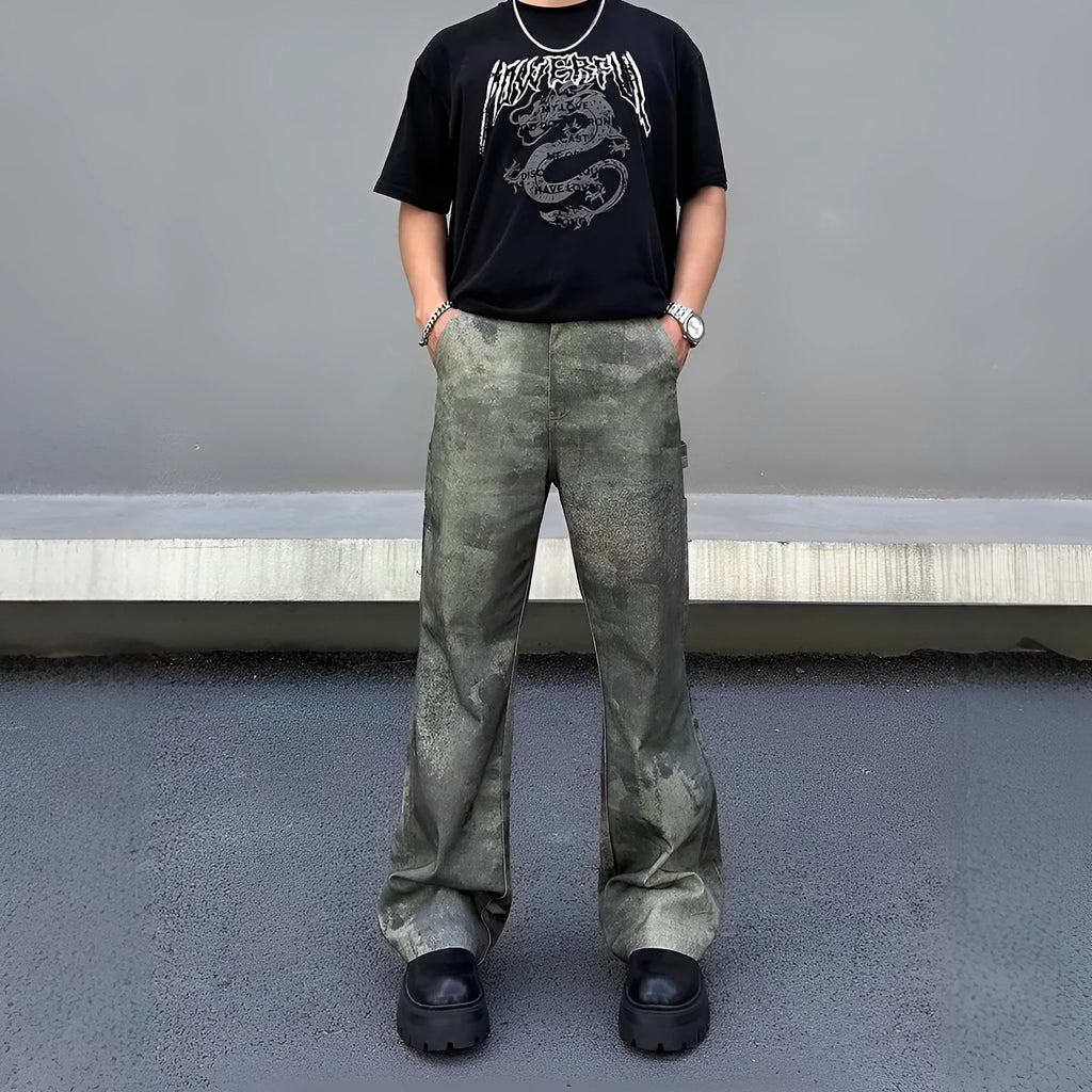 Men's straight leg camouflage jeans with digital printing in picture colour finish