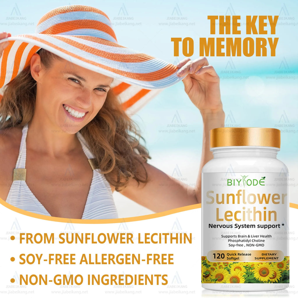 Bottle of 120 sunflower lecithin softgel capsules for daily supplement use