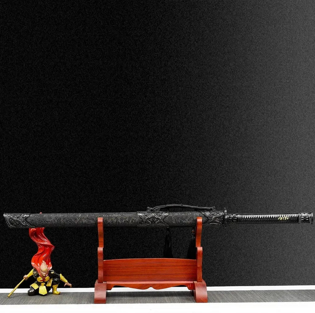 Blazing Flame 110cm unsharpened 65 manganese steel Tang Dynasty horizontal sword with leather-covered wood scabbard