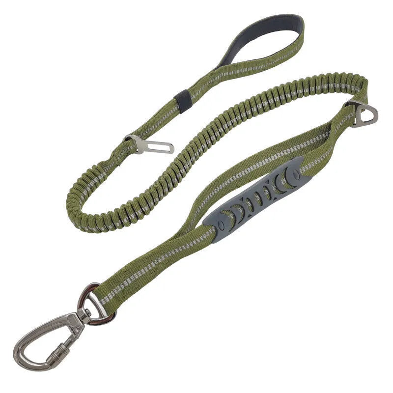 Car traction dog leash with big hook in polyester 2.5x135cm in Army Green colour