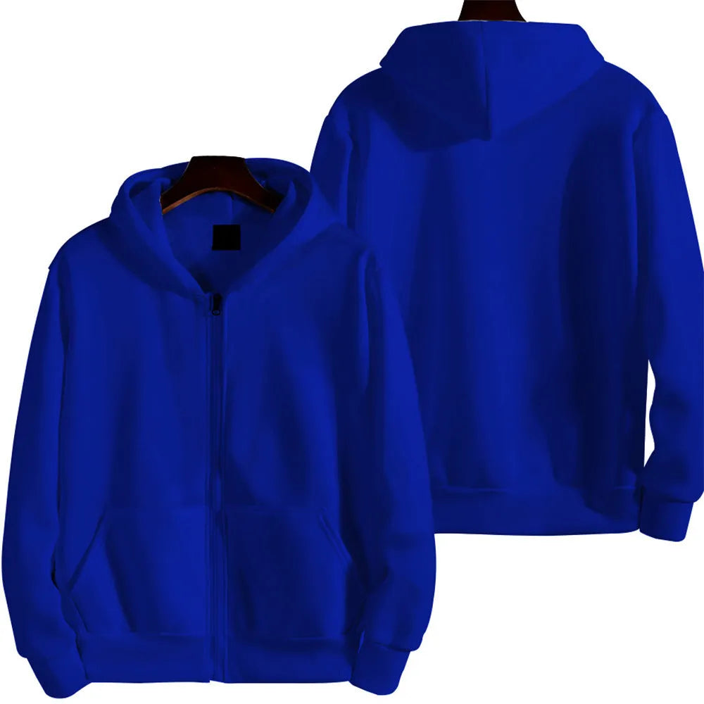 Men's loose American-style cardigan zipper jacket in solid colour with zipper front closure