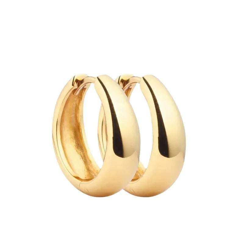 Pair of S925 sterling silver round hoop earrings with glossy electroplated finish in gold or white gold