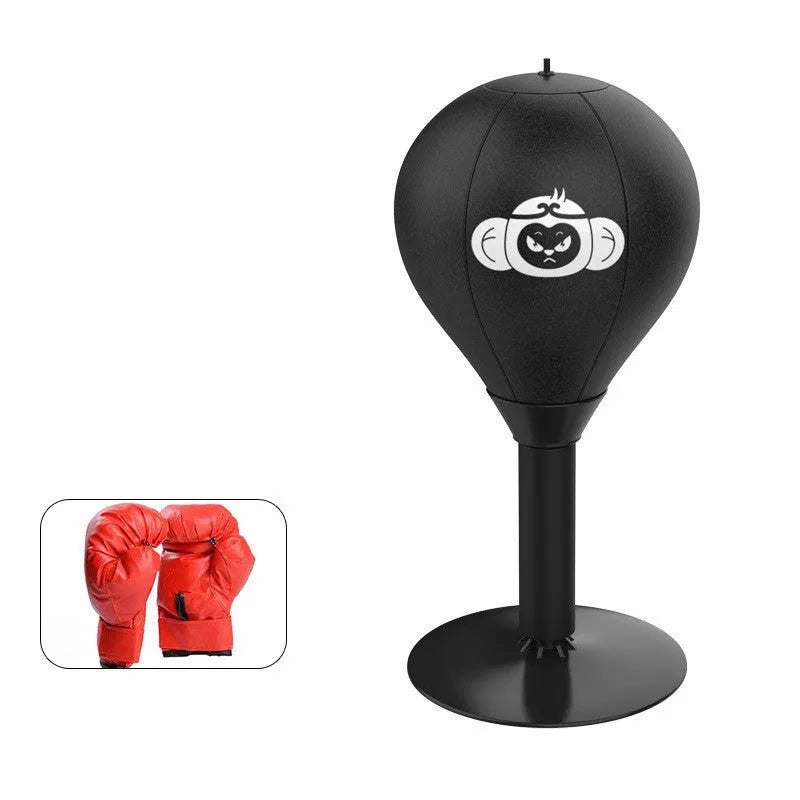 Tabletop boxing speed ball with suction cup base and inflatable target in burst bear design