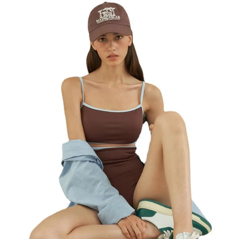 Brown triangle one-piece swimsuit for women made from nylon fabric