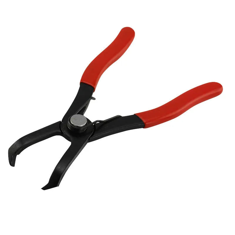 Red interior round nail removal pliers with adjustable jaws for door panel and furniture repair