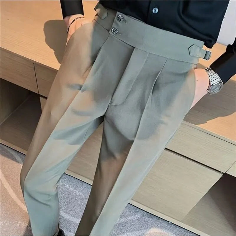 Men's polyester straight leg formal suit trousers in black, gray, and green – S10 series