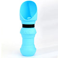 Collapsed and unfolded views of a silicone folding water cup for pets in a choice of colours.