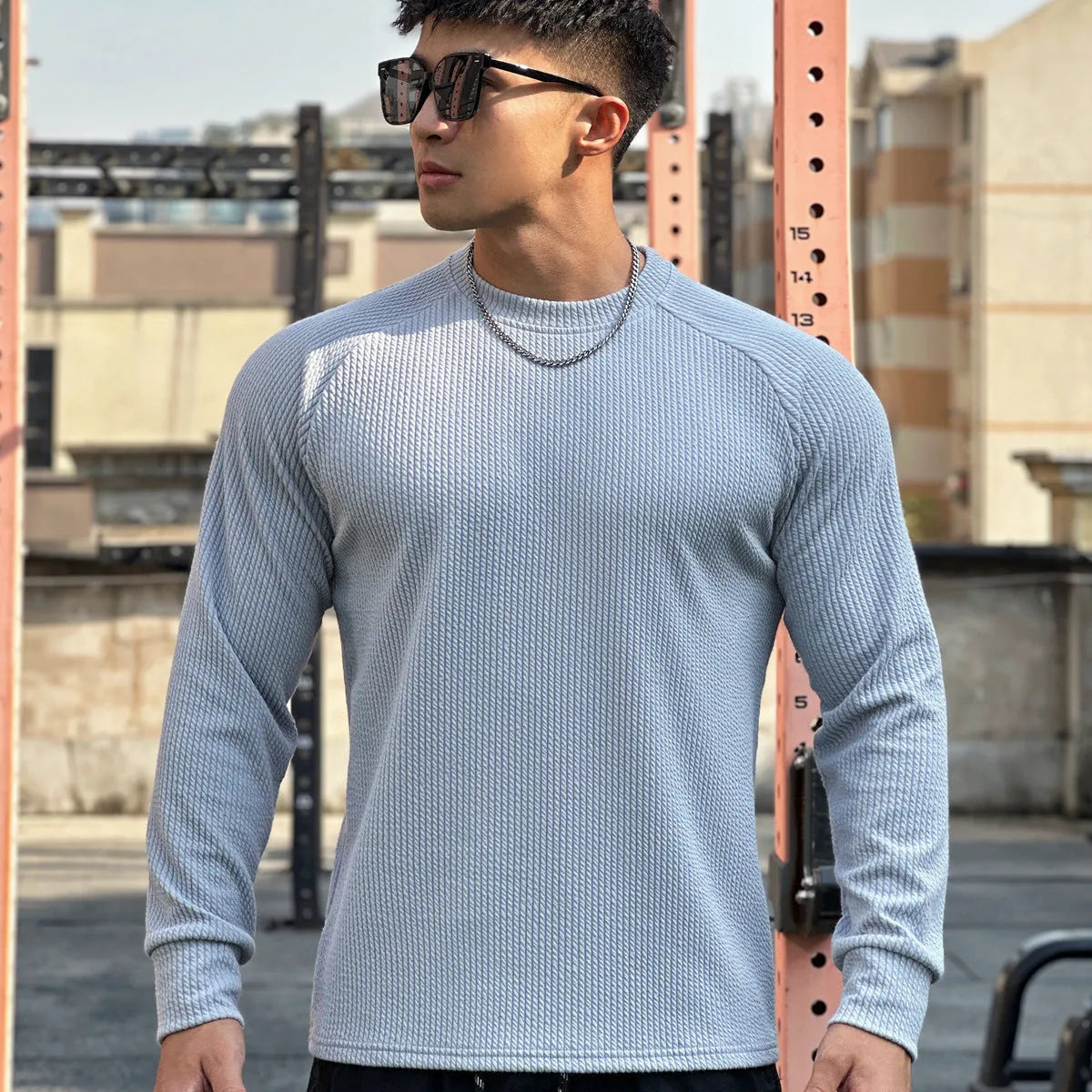 Men's crew neck casual plus size pullover long sleeve solid colour top in black