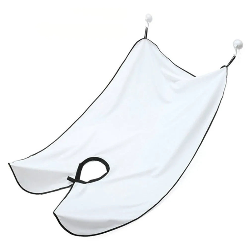 Shaving apron 110x70cm in black with transparent suction cup on bathroom mirror