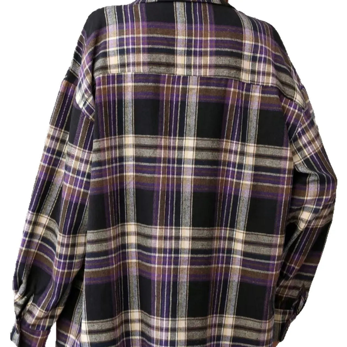 Women's loose fit cotton plaid shirt in retro styling with long sleeves