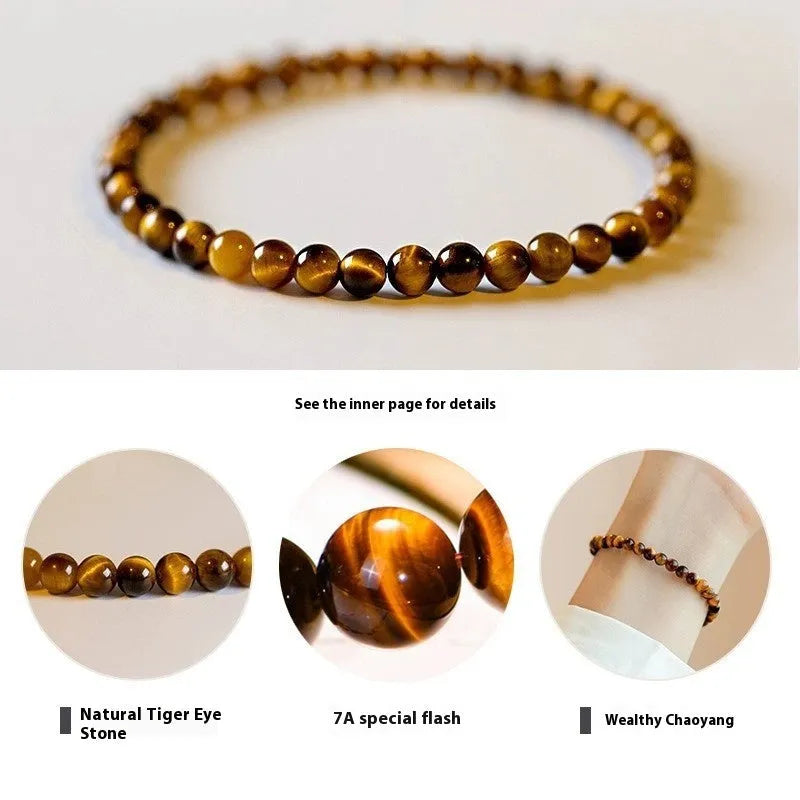 Tigereye stone bracelet with geometric design in New Chinese style showing round beads