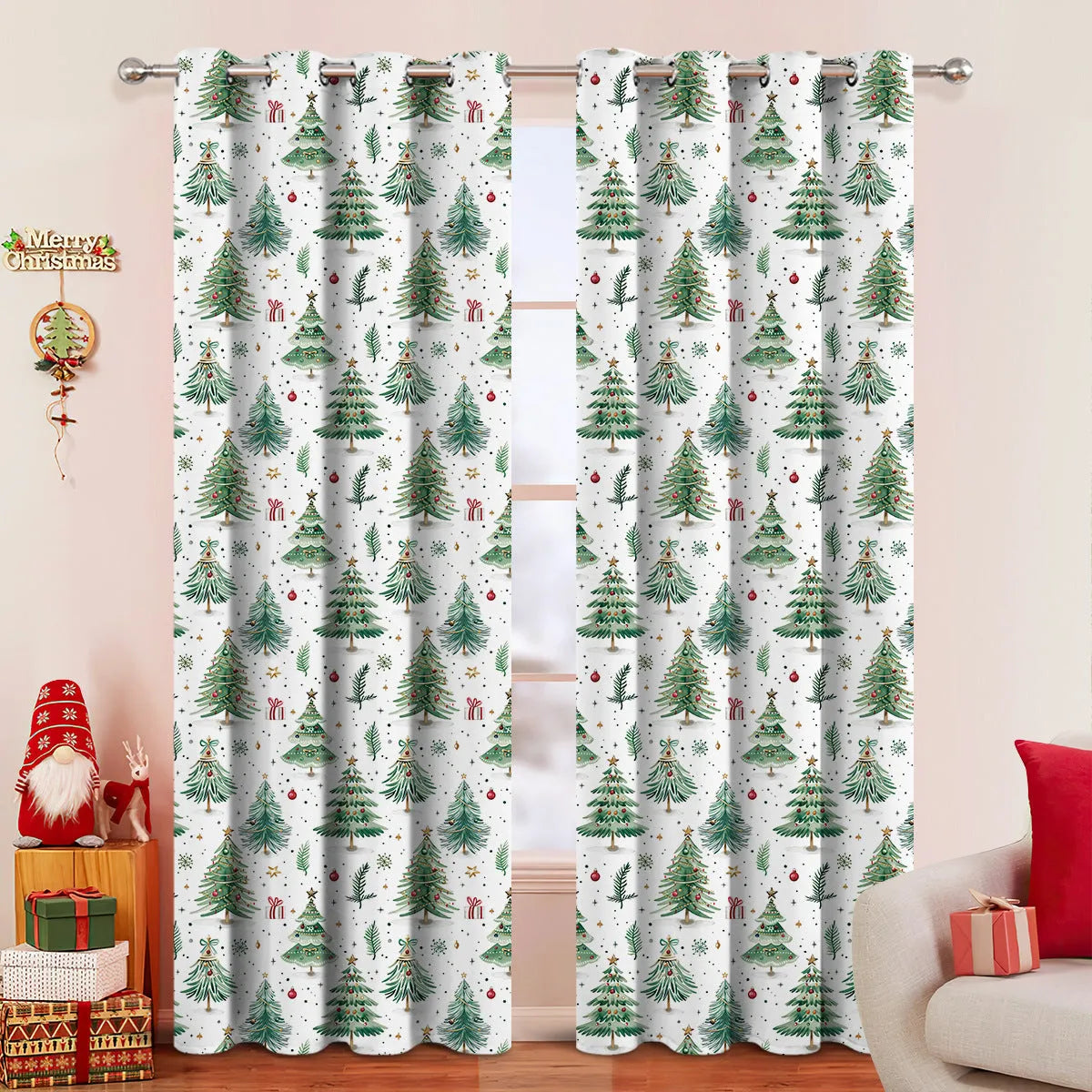 Christmas Forest pattern punching shading curtain in modern simplicity style with polyester construction