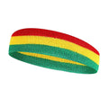 Sports headband in various colour combinations showing 5.5cm width and 20cm length dimensions