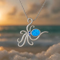 Silver geometric octopus opal necklace on stainless steel box chain