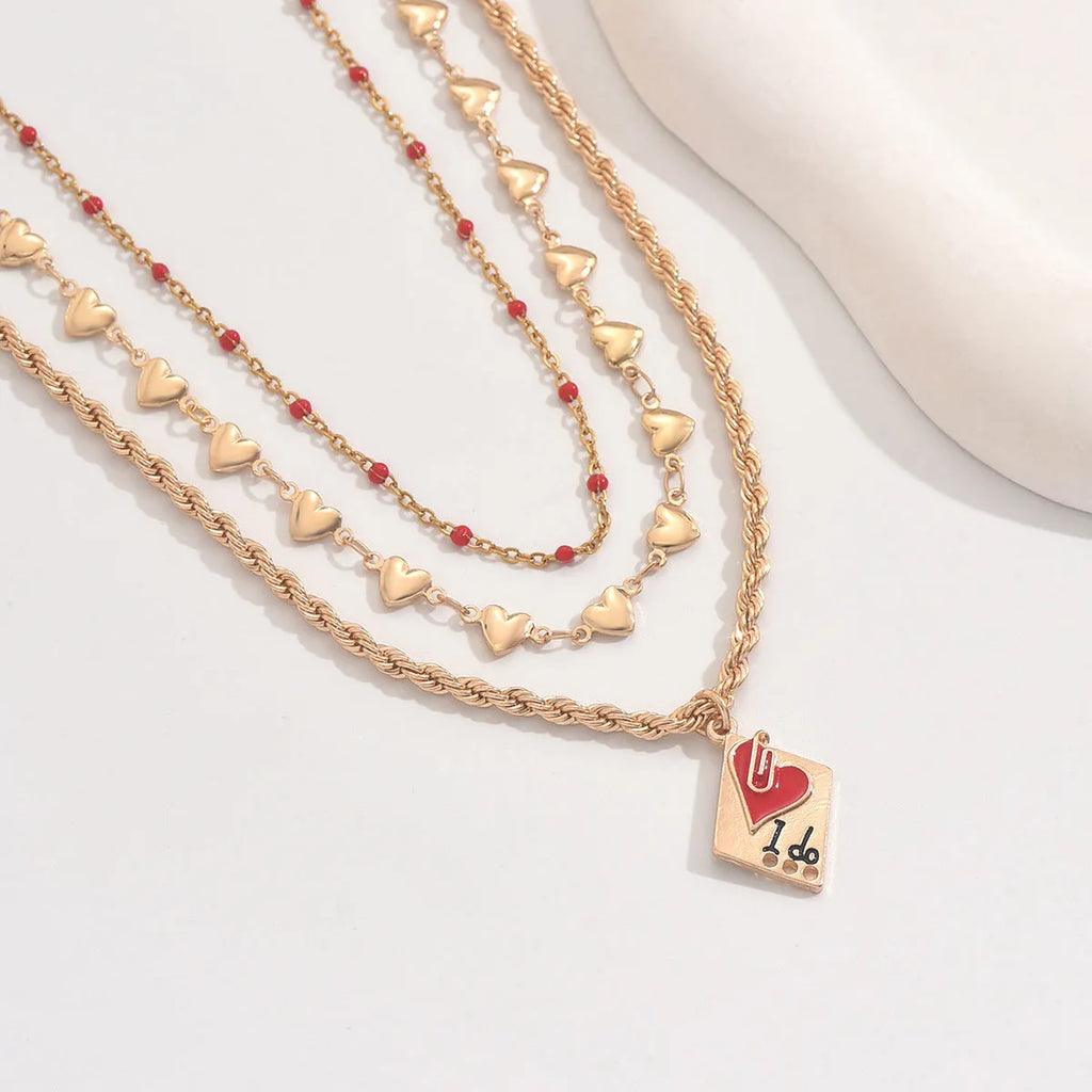 Women's triple-layer geometric heart necklace on clavicle chain with adjustable 41-50cm length