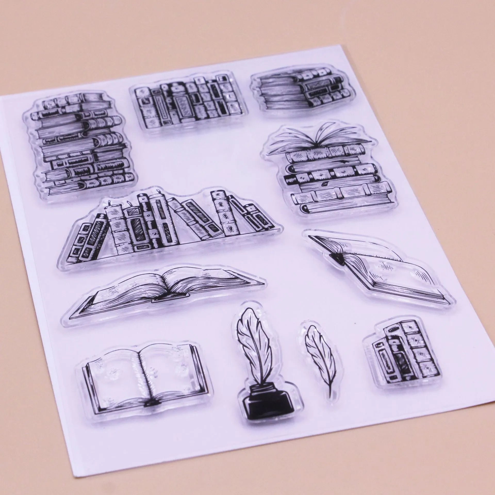 White silicone stamp with seal pattern measuring 11 by 16 cm with transparent self-adhesive backing