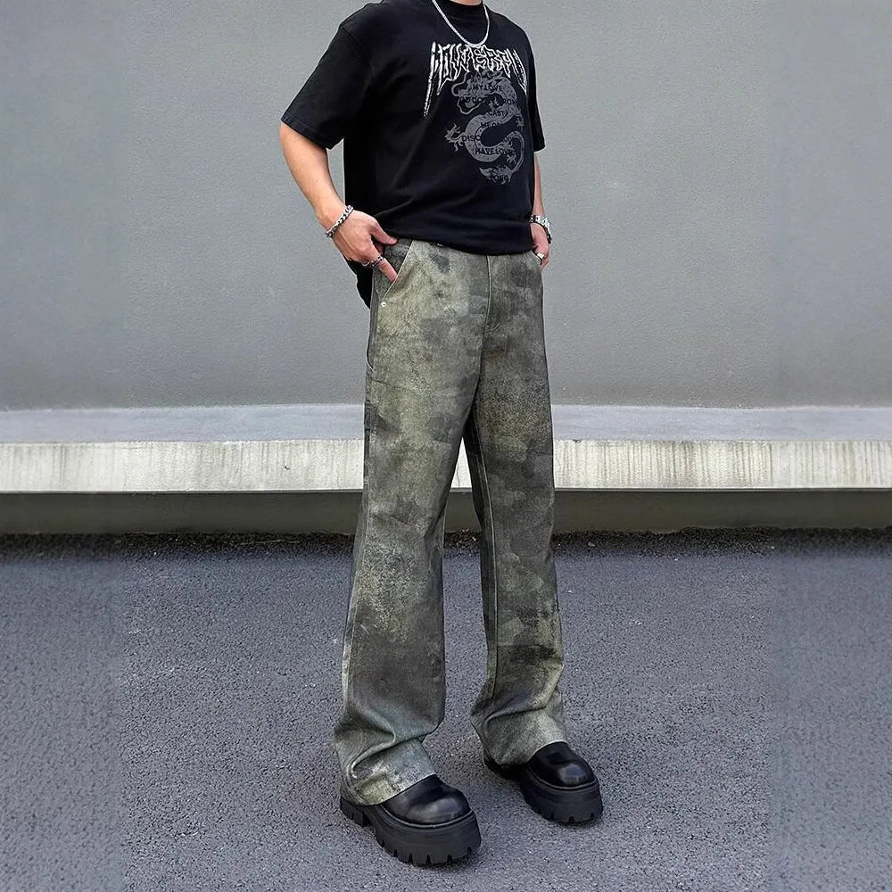 Men's straight leg camouflage jeans with digital printing in picture colour finish