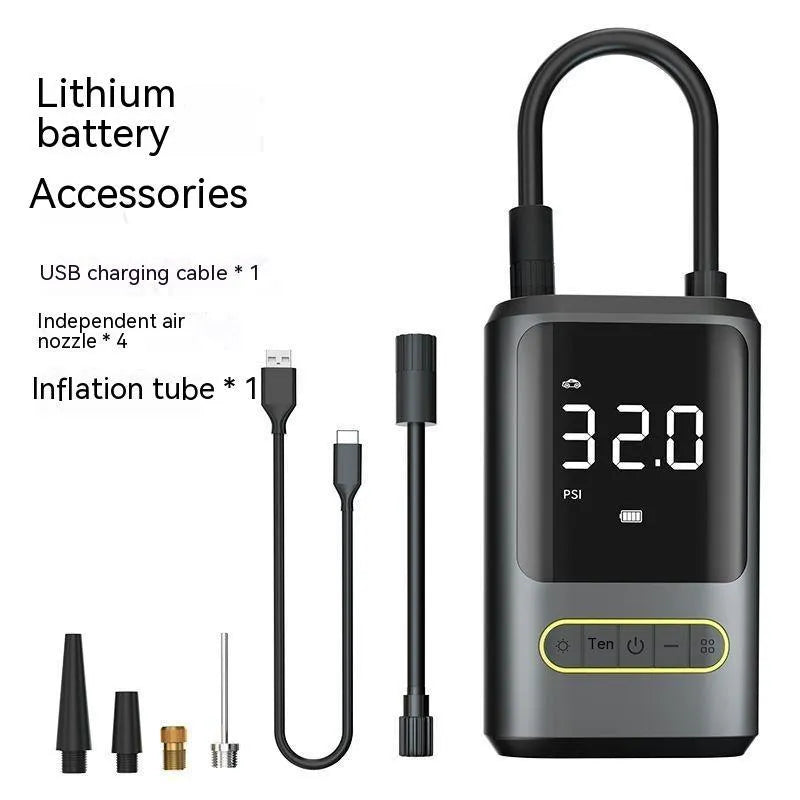 Handheld wireless digital air pump with display screen and LED light for car tyres